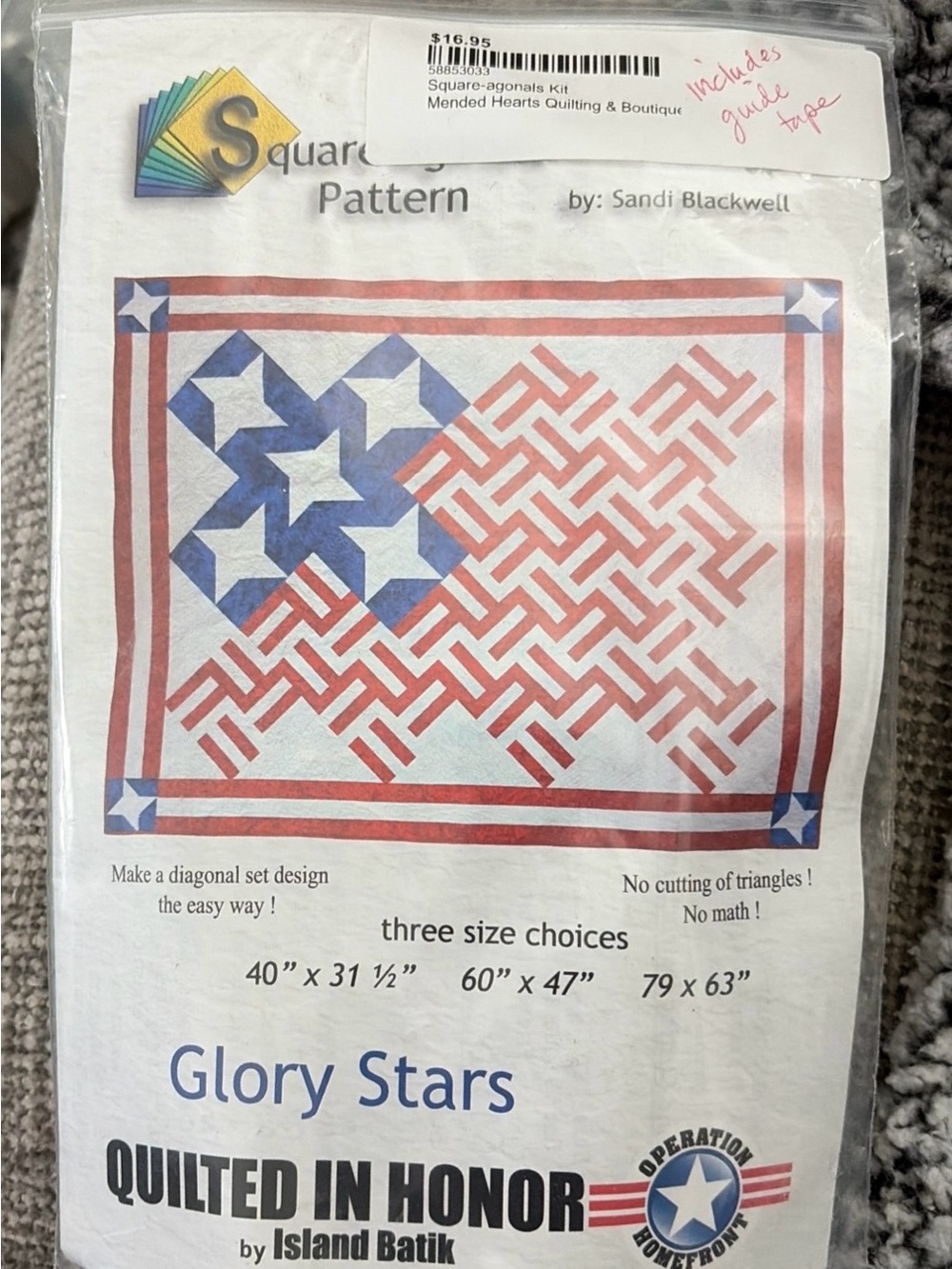 Glory Stars Quilted Pattern Kit - Red & Blue by